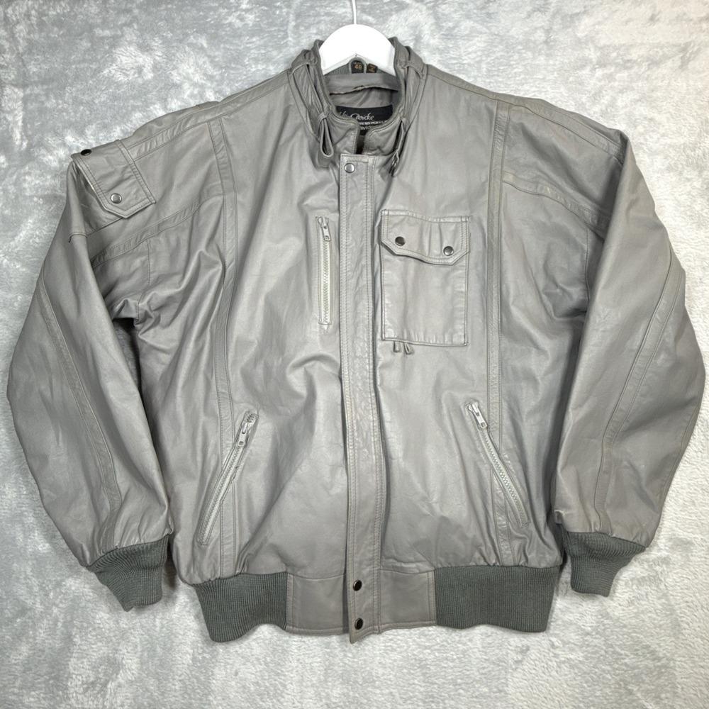 Vintage Hein Gericke Harley Davidson Leather Jacket Men 48 Gray Cafe Racer READ